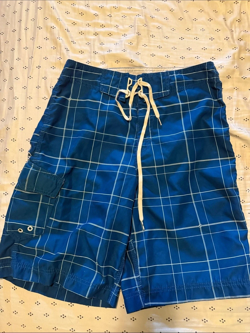 Billabong Men's Blue Plaid Boardshorts with Drawstring